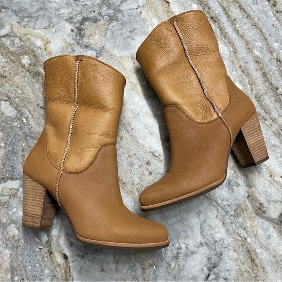 UGG AUSTRALIA Charlee Chestnut Ankle Boots With Sherpa Cuff Detail - Picture 3 of 16